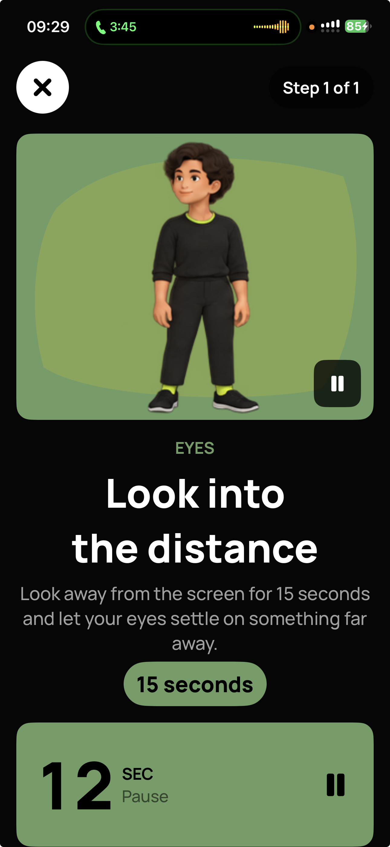 Current Persfit 1.0 guided exercise screen with character animation and timer